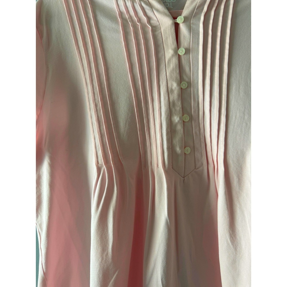 Lands End Womens Pink Pintuck Pleated Henley Short Sleeve Top Size L 14-16 - Picture 4 of 6